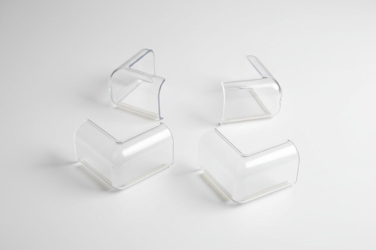mais nn embout transparent en plastique pour angle de table sur fond épurée 